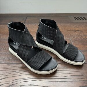 Wishbone Black Perforated Sandals with Rubber Soles